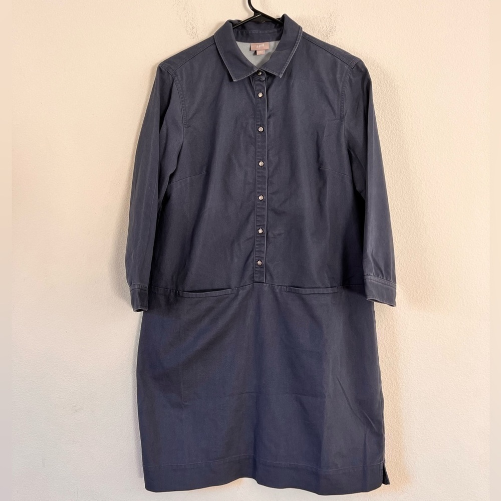 J. Jill Blue Utilitarian Frock Collared Shirt Shift MIDI Dress Size Small